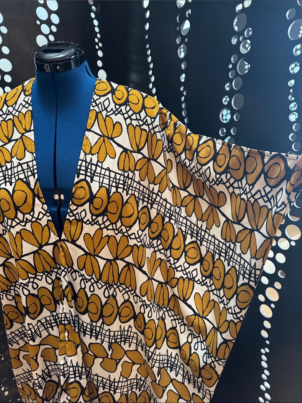 Jennafer Grace Mustard Abstract Floral Kaftan Maxi Dress - One Size - Picture 4 of 6